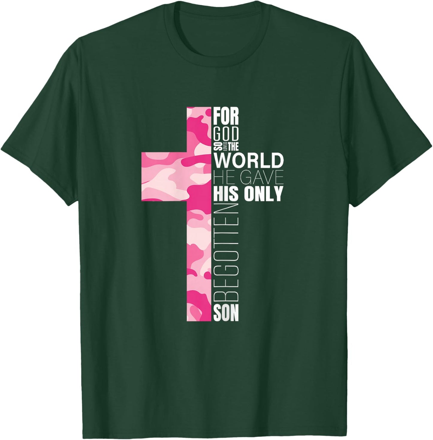 Cute Pink Camo Christian Cross Verse Gifts Women Teen Girls T-Shirt - T-Shirt | Forest