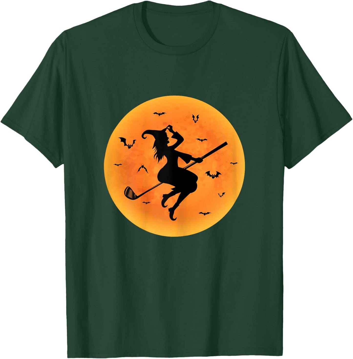 Golf Witch Riding Golf Stick Funny Halloween Golf Player T-Shirt - T-Shirt | Forest