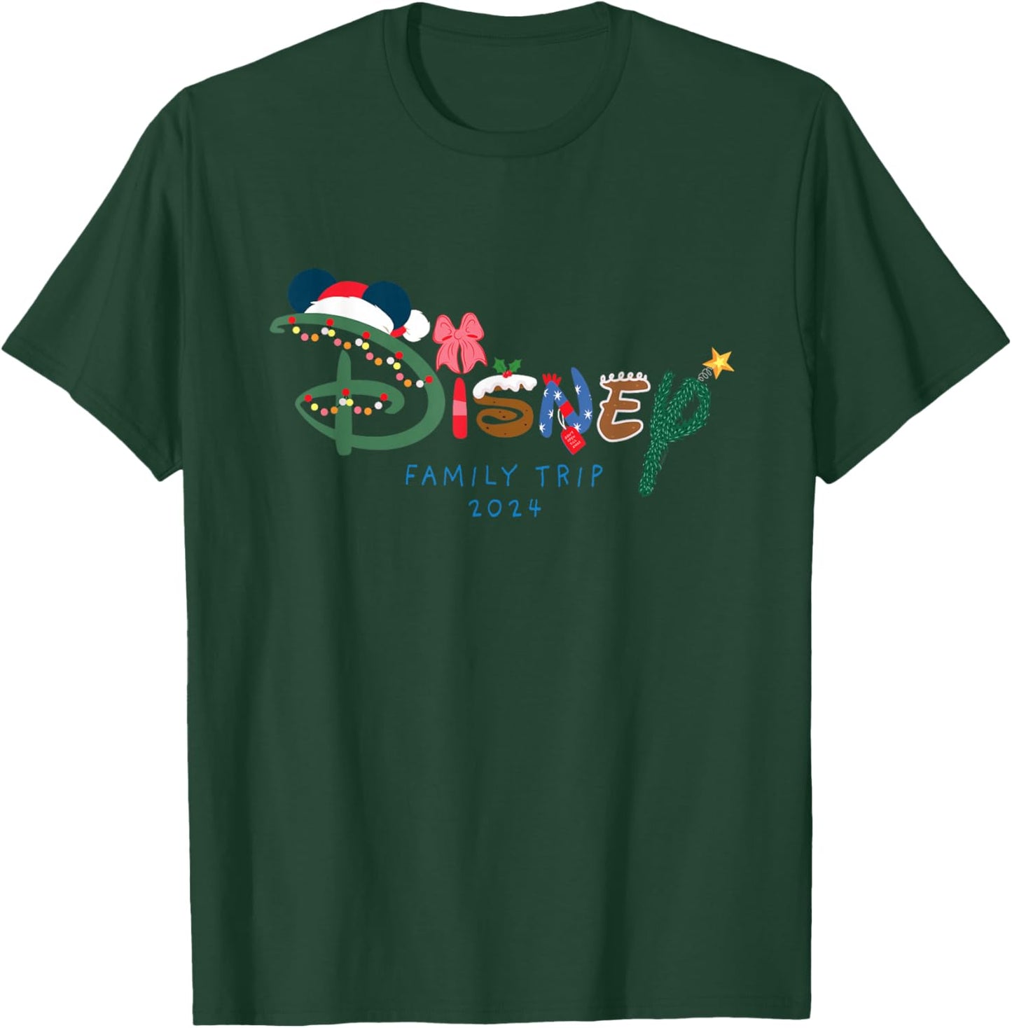 Disney Festive Fill Logo Christmas Holiday Family Trip 2024 T-Shirt - T-Shirt | Forest