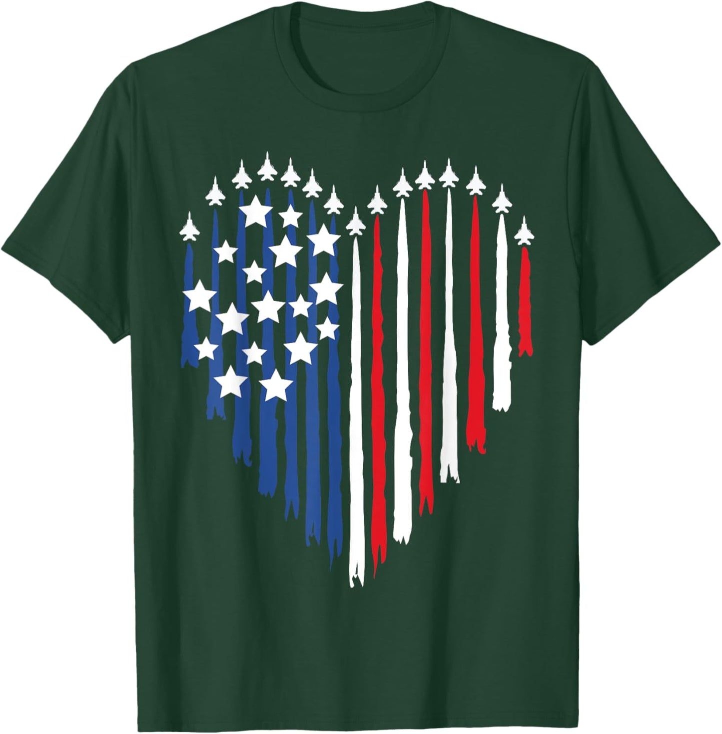 Pilot Airplane American Flag Plane Aviation Valentine Day T-Shirt - T-Shirt | Forest