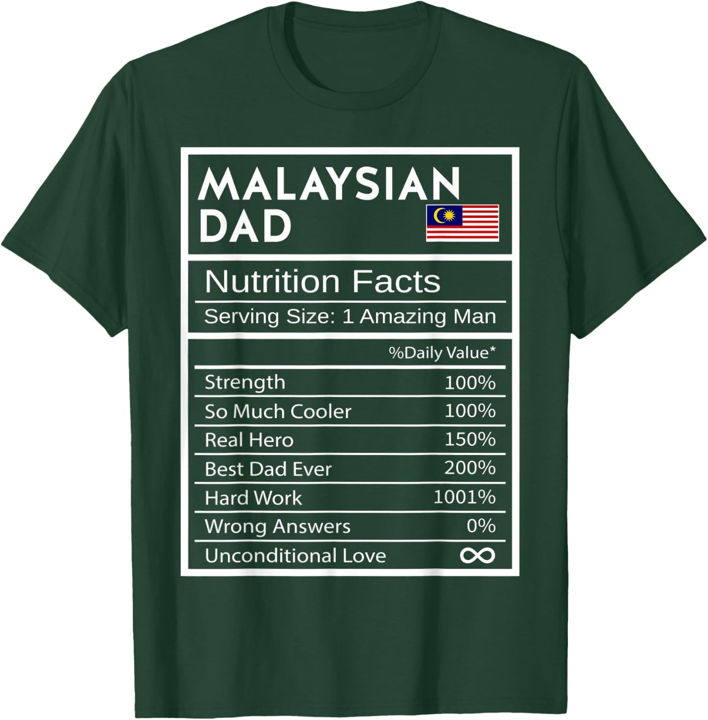 Malaysian Dad Nutrition Facts National Pride Gift Dad T-Shirt - T-Shirt | Forest