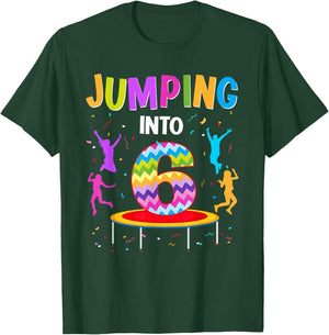 Jumping Into 6th Birthday Trampoline 6 Year Old Jumper T-Shirt - T-Shirt | Forest