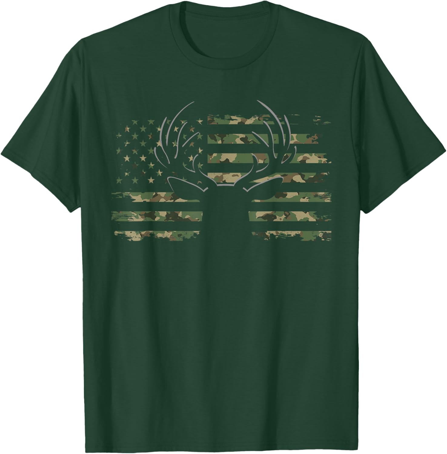 American Flag Camouflage Outdoor Antlers Deer Small T-Shirt - T-Shirt | Forest