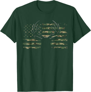 American Flag Camouflage Outdoor Antlers Deer Small T-Shirt - T-Shirt | Forest