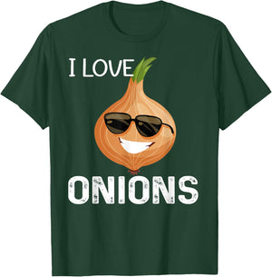 I Love Onions Funny Designs Graphic Vegetables Vegan Life T-Shirt - T-Shirt | Forest
