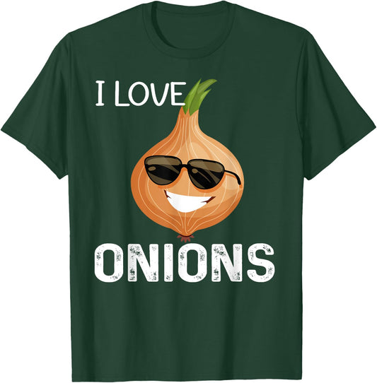 I Love Onions Funny Designs Graphic Vegetables Vegan Life T-Shirt - T-Shirt | Forest