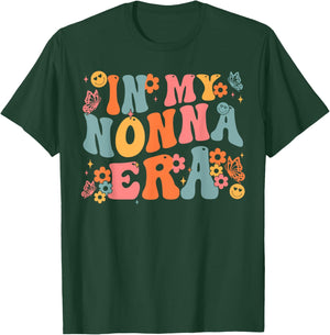 Mother's Day Store Gift Ideas Retro Groovy In My Nonna Era Baby Announcement , Small, Black T-Shirt - T-Shirt | Forest