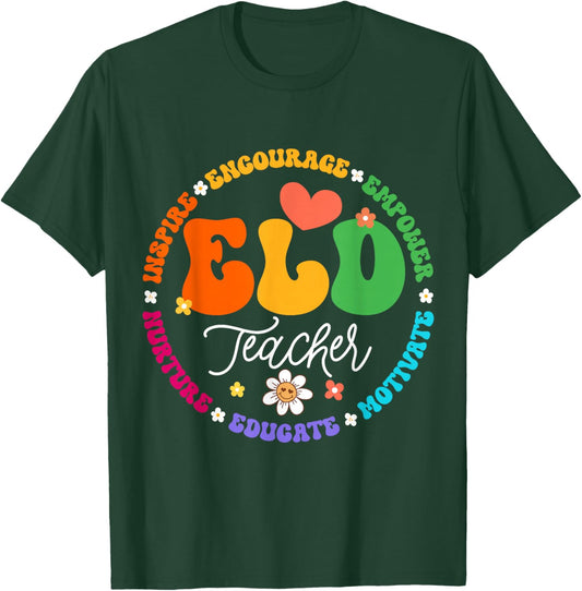 Groovy ELD Teacher English Language Development Crew T-Shirt - T-Shirt | Forest