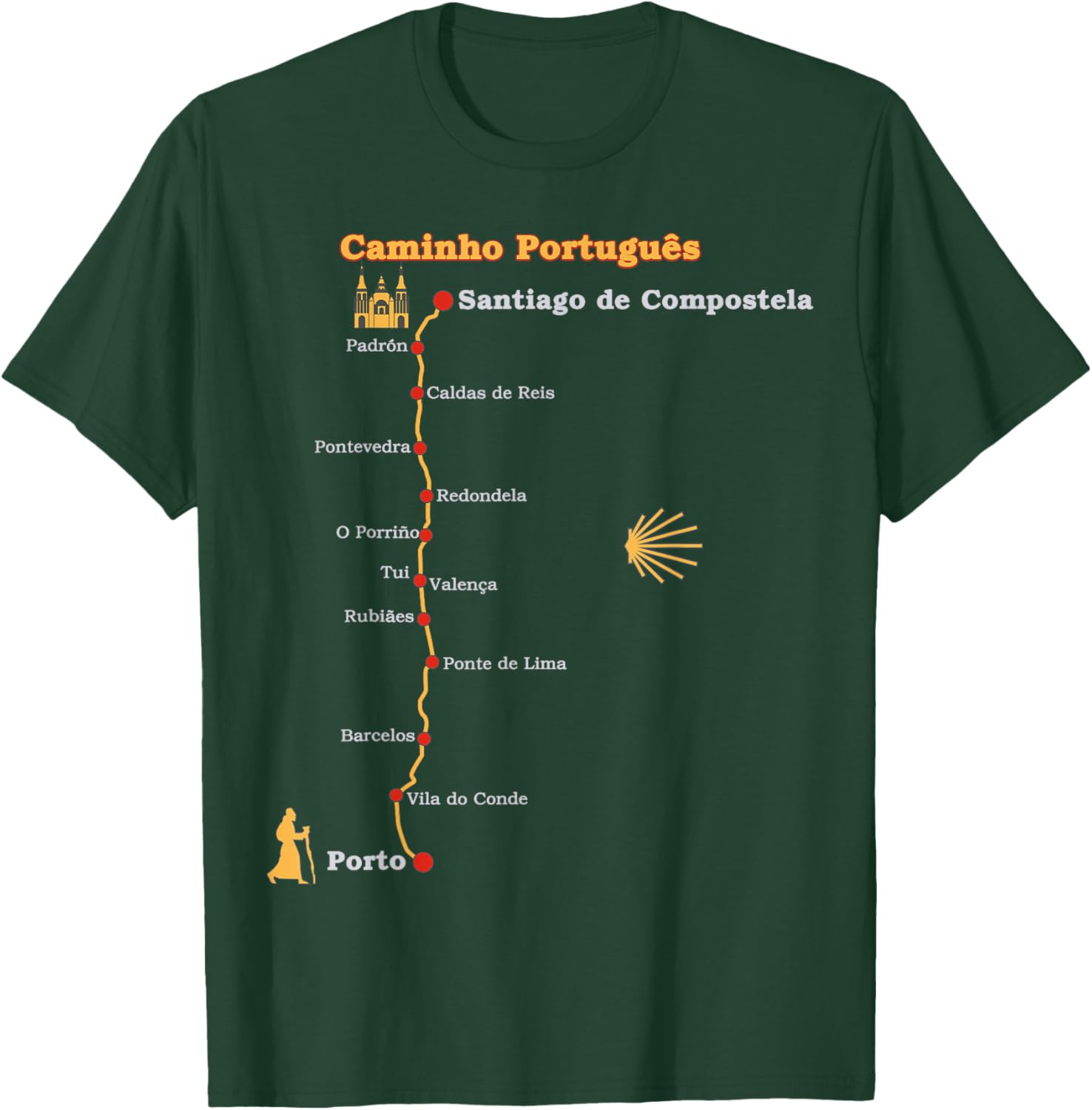 Route Caminho Português de Santiago Stages Camino Portugues T-Shirt - T-Shirt | Forest