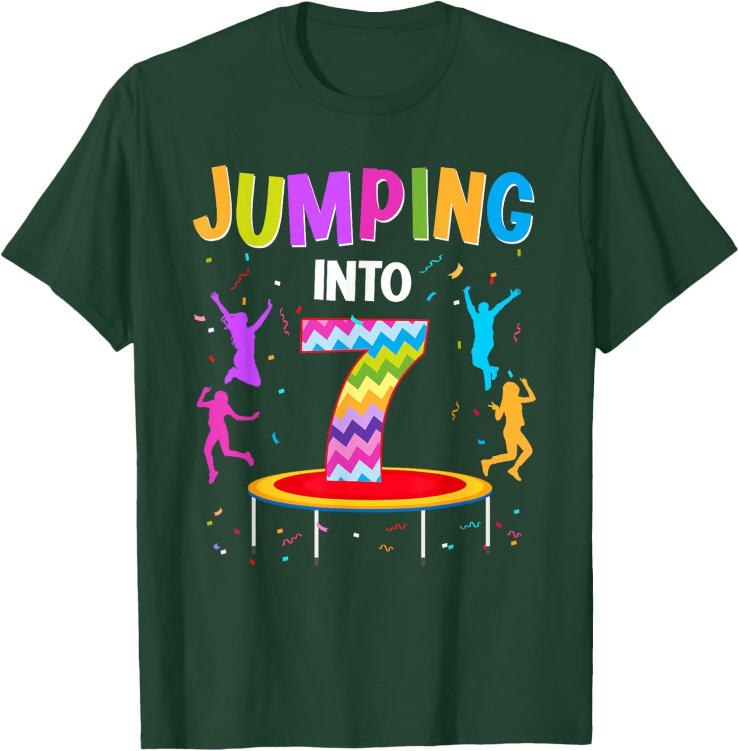 Jumping Into 7th Birthday Trampoline 7 Year Old Jumper T-Shirt - T-Shirt | Forest