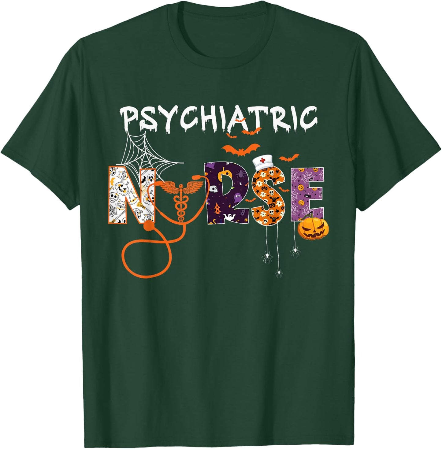 Psych Nurse Psychiatric Nursing Halloween Spooky Stethoscope T-Shirt - T-Shirt | Forest