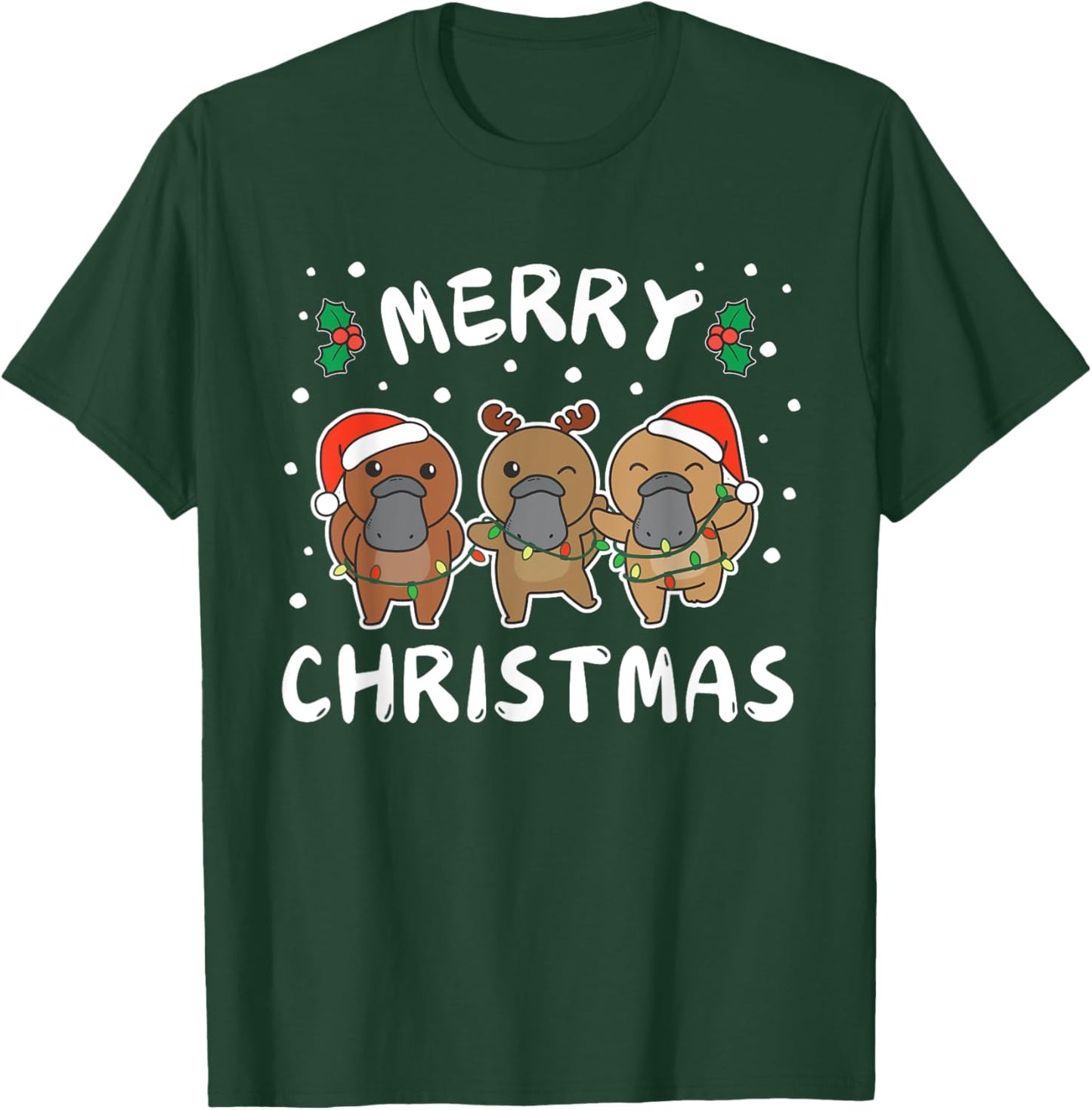Merry Christmas Cute Platypus Festive Lights Platypus T-Shirt - T-Shirt | Forest