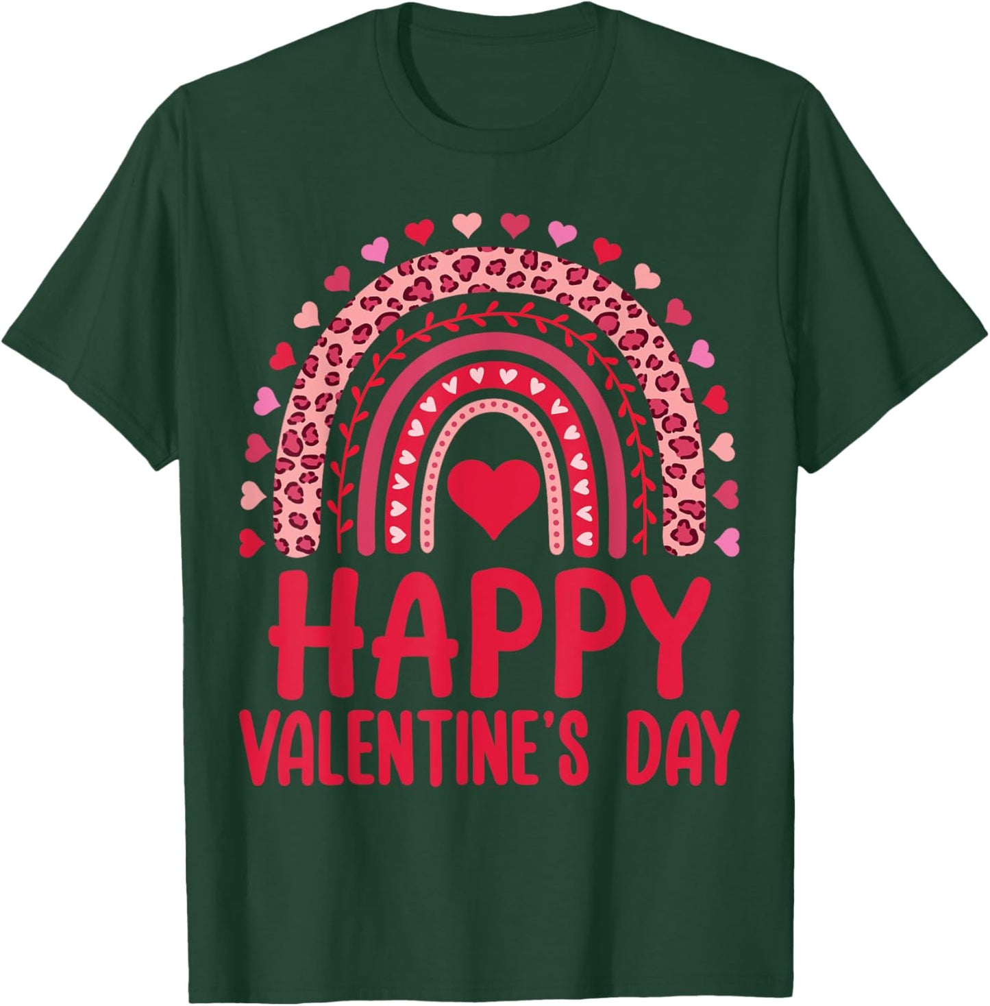 Happy Valentines Day Red Hearts Rainbow Leopard Women Girls T-Shirt - T-Shirt | Forest