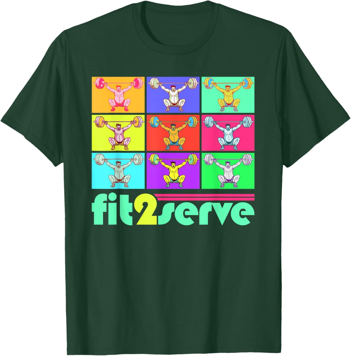 Pop Art 80s Style FIT2SERVE Weightlifting & Fitness T-Shirt - T-Shirt | Forest