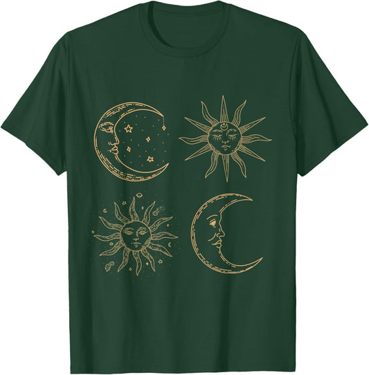 Goblincore Aesthetic Dunkle Academia Cottagecore Boho Sun Moon T-Shirt - T-Shirt | Forest