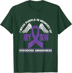 I Wear Purple In Memory Of My Son | Overdose Awareness T-Shirt - T-Shirt | Forest