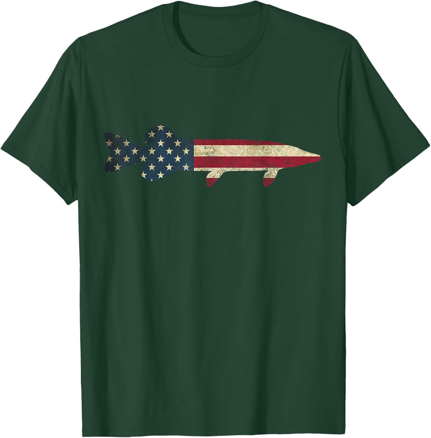 Pike Musky Fishing American Flag Vintage Patriotic Fisherman T-Shirt - T-Shirt | Forest