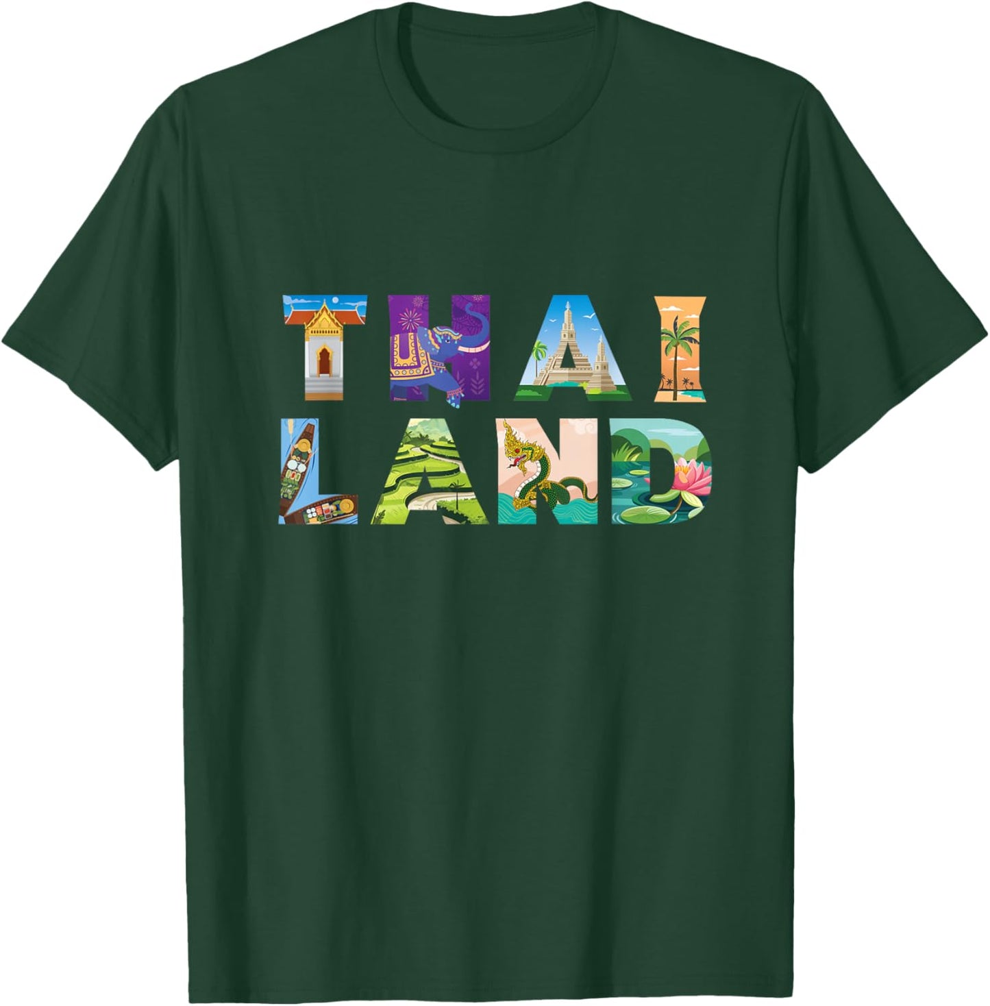 Family Heritage Gifts Thailand Letter Art - -Adult, Black, Small, Short Sleeve, Crew Collar, Pull On, 1 Count, Unique Thai Cultural Design T-Shirt - T-Shirt | Forest