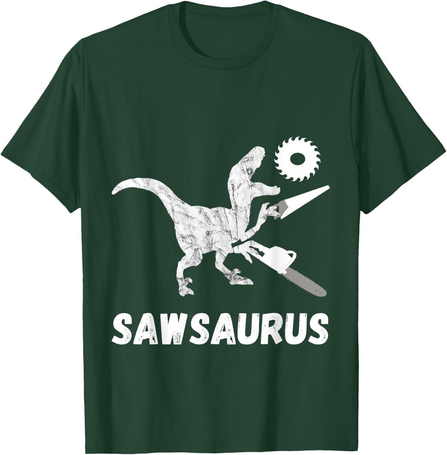 Carpenter Dinosaur Woodworker Dino Carpentry T-Rex Chainsaw T-Shirt - T-Shirt | Forest