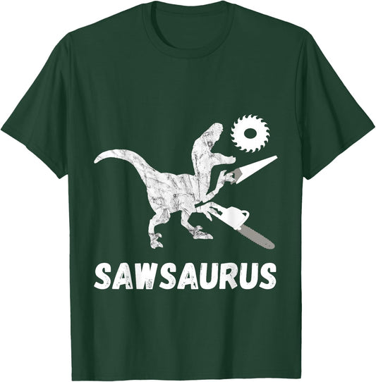 Carpenter Dinosaur Woodworker Dino Carpentry T-Rex Chainsaw T-Shirt - T-Shirt | Forest