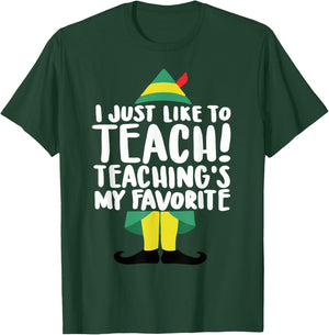 duble2t I Just Like to Teach Teachings My Favorite Elf Teacher -Adults & -Kids Red Short Sleeve T-Shirt - T-Shirt | Forest
