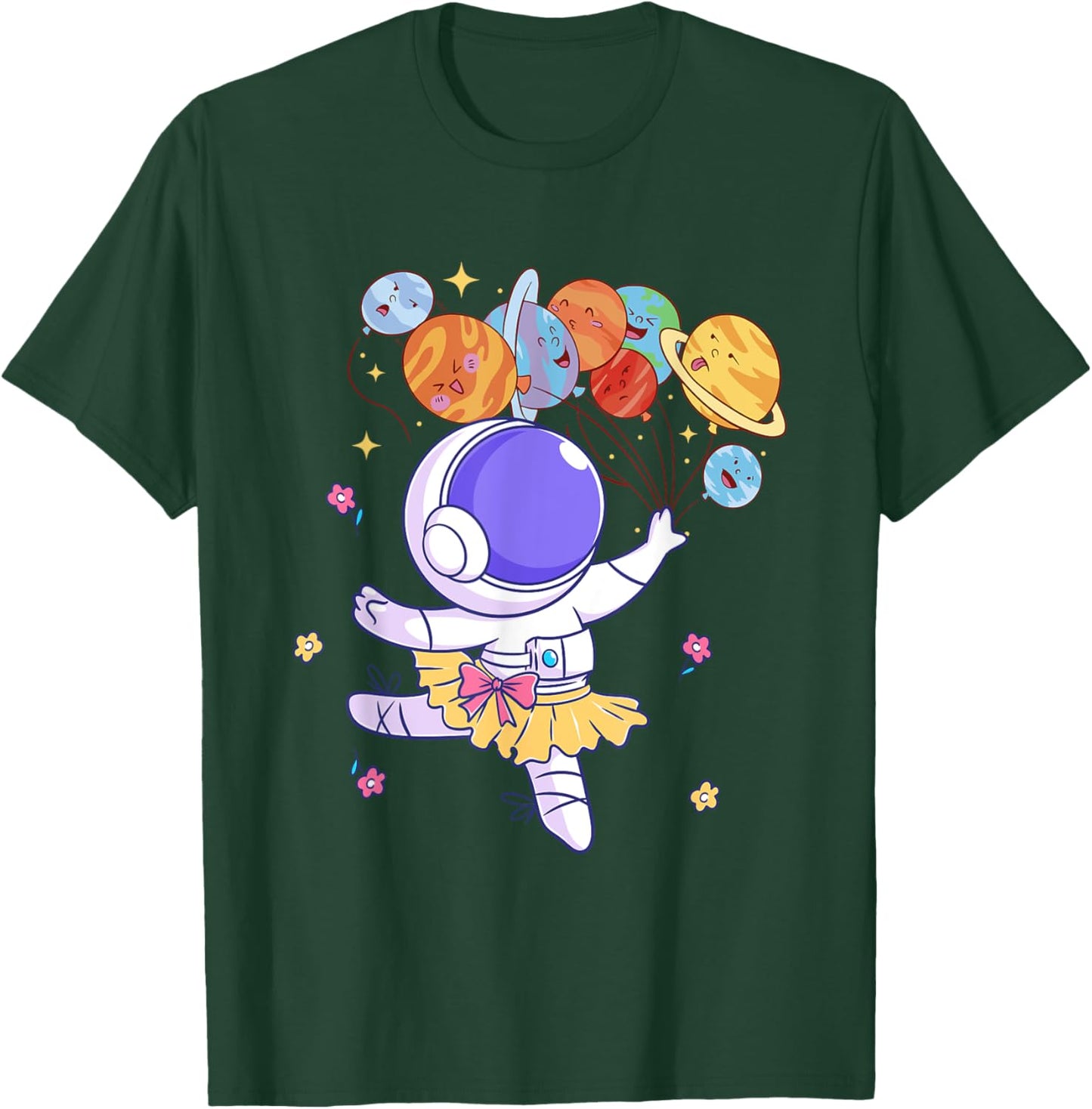 Ballerina Girl Cute Space Astronaut Costume Planet Balloons T-Shirt - T-Shirt | Forest