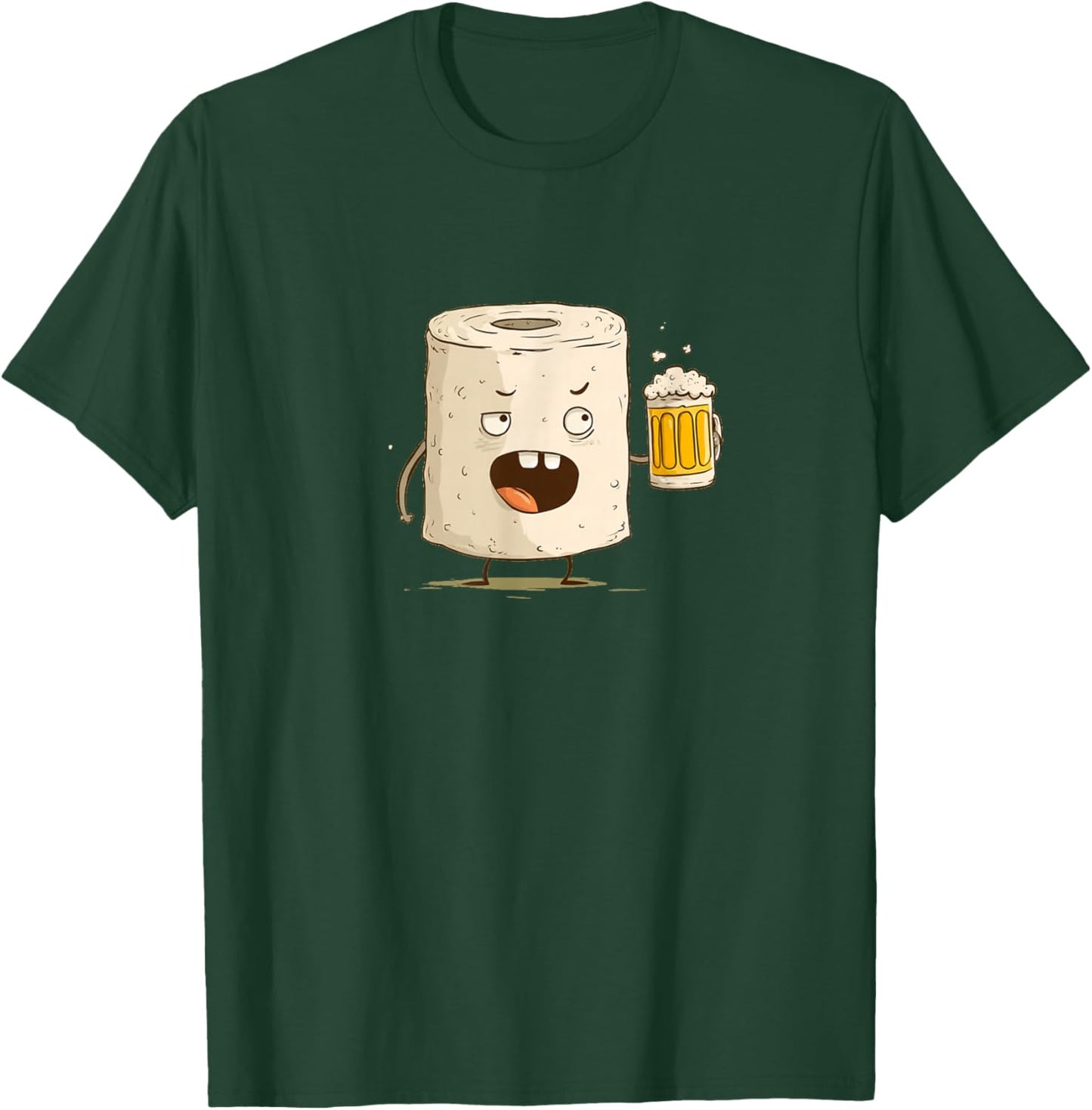 Funny Toilet Paper Face Graphic with Beer T-Shirt - T-Shirt | Forest