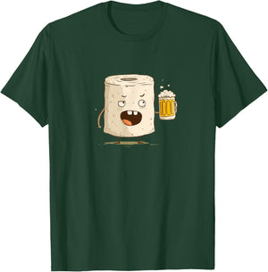 Funny Toilet Paper Face Graphic with Beer T-Shirt - T-Shirt | Forest