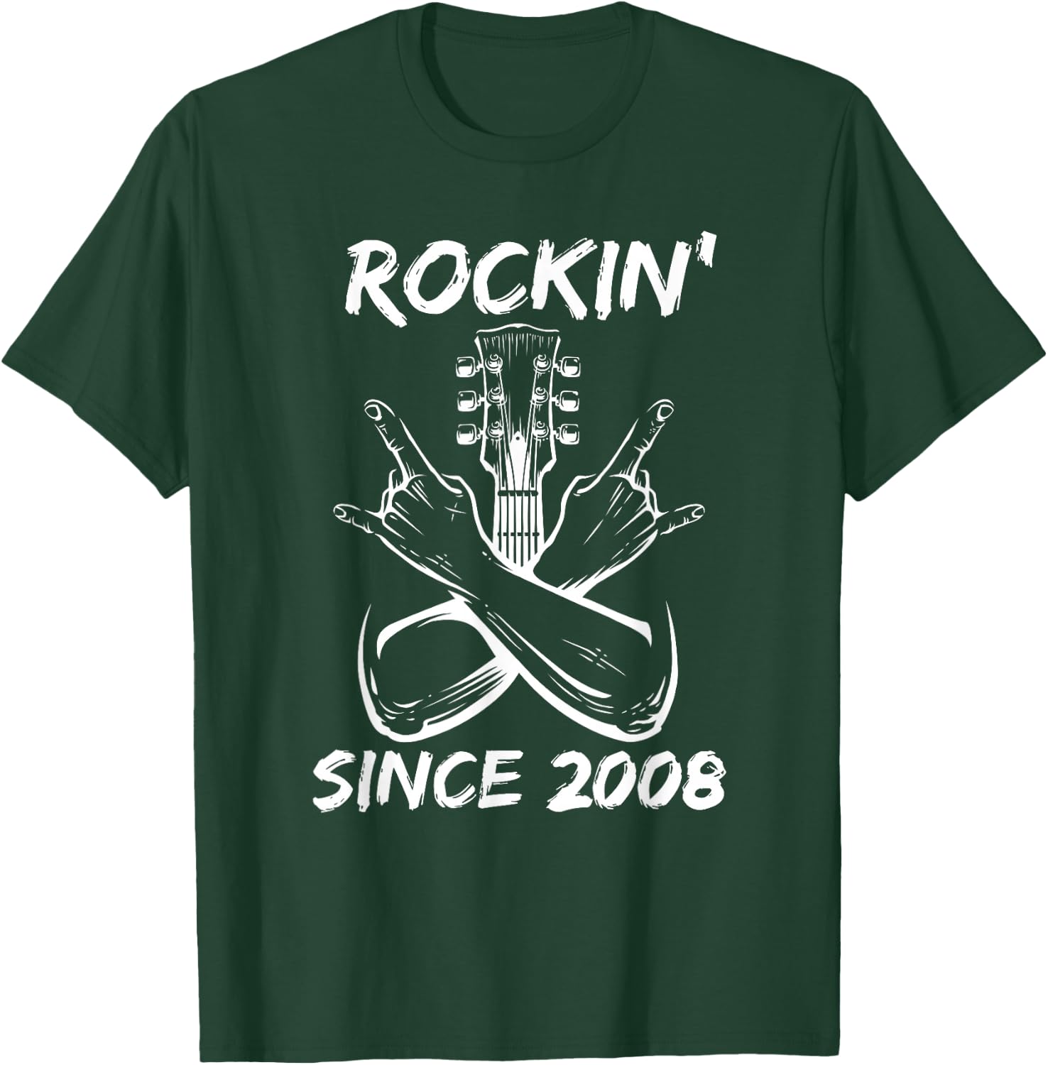 Rockin' Since 2008 Rock 17th Birthday Guitar 17 Years Old T-Shirt - T-Shirt | Forest