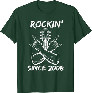 Rockin' Since 2008 Rock 17th Birthday Guitar 17 Years Old T-Shirt - T-Shirt | Forest