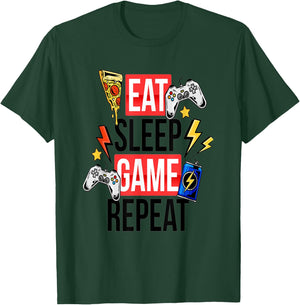 Funny Eat Sleep Game Repeat for Video Games Lovers T-Shirt - T-Shirt | Forest