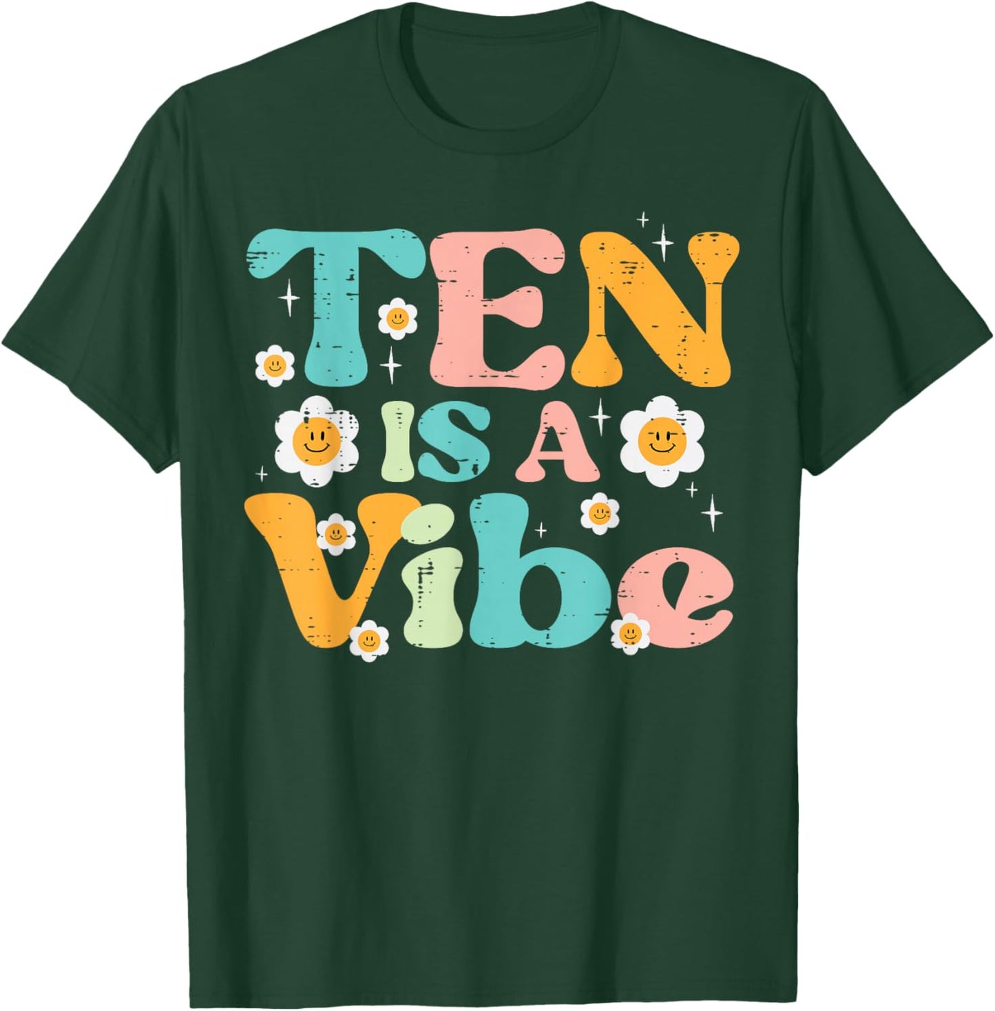 10th Birthday 10 Is A Vibe Retro Bday Groovy Girls Kids T-Shirt - T-Shirt | Forest