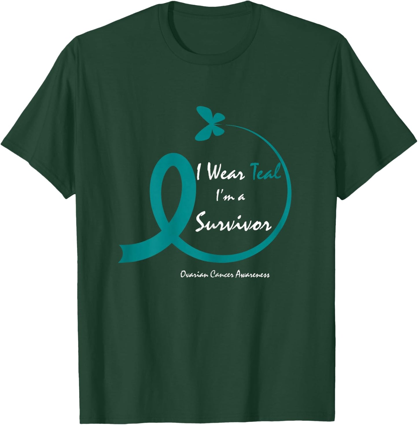 Cute Ovarian Cancer Survivor Gifts Teal Butterfly Awareness T-Shirt - T-Shirt | Forest