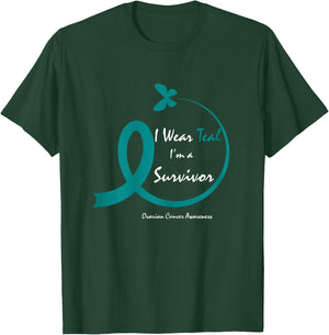 Cute Ovarian Cancer Survivor Gifts Teal Butterfly Awareness T-Shirt - T-Shirt | Forest