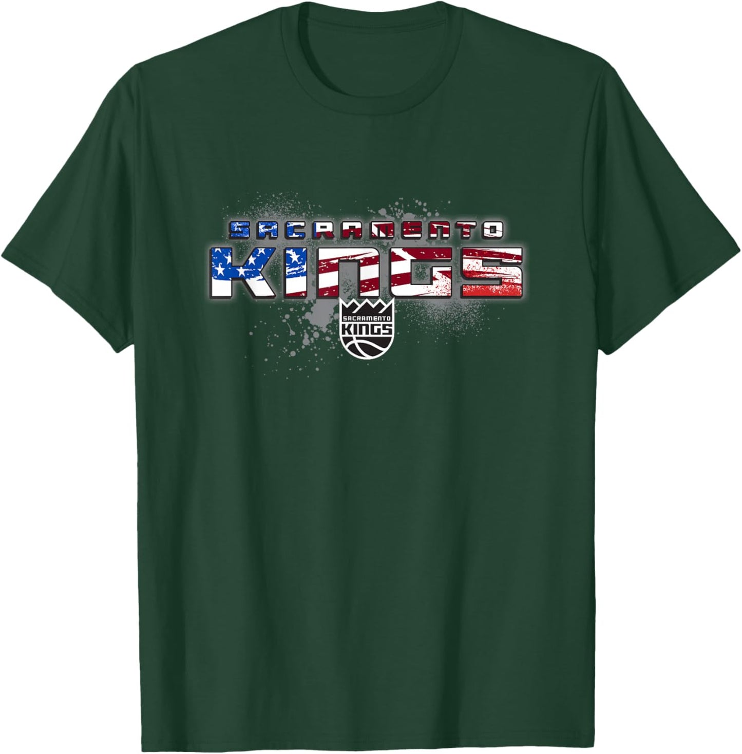 NBA Sacramento Kings American Flag Distressed Paint Spill T-Shirt - T-Shirt | Forest