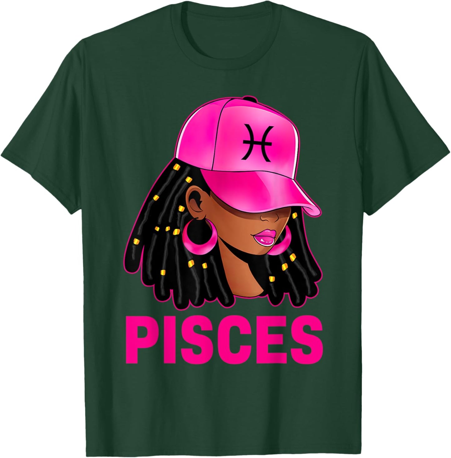 Pisces Queen Loc'd Hair Black Woman Cap Zodiac Sign T-Shirt - T-Shirt | Forest