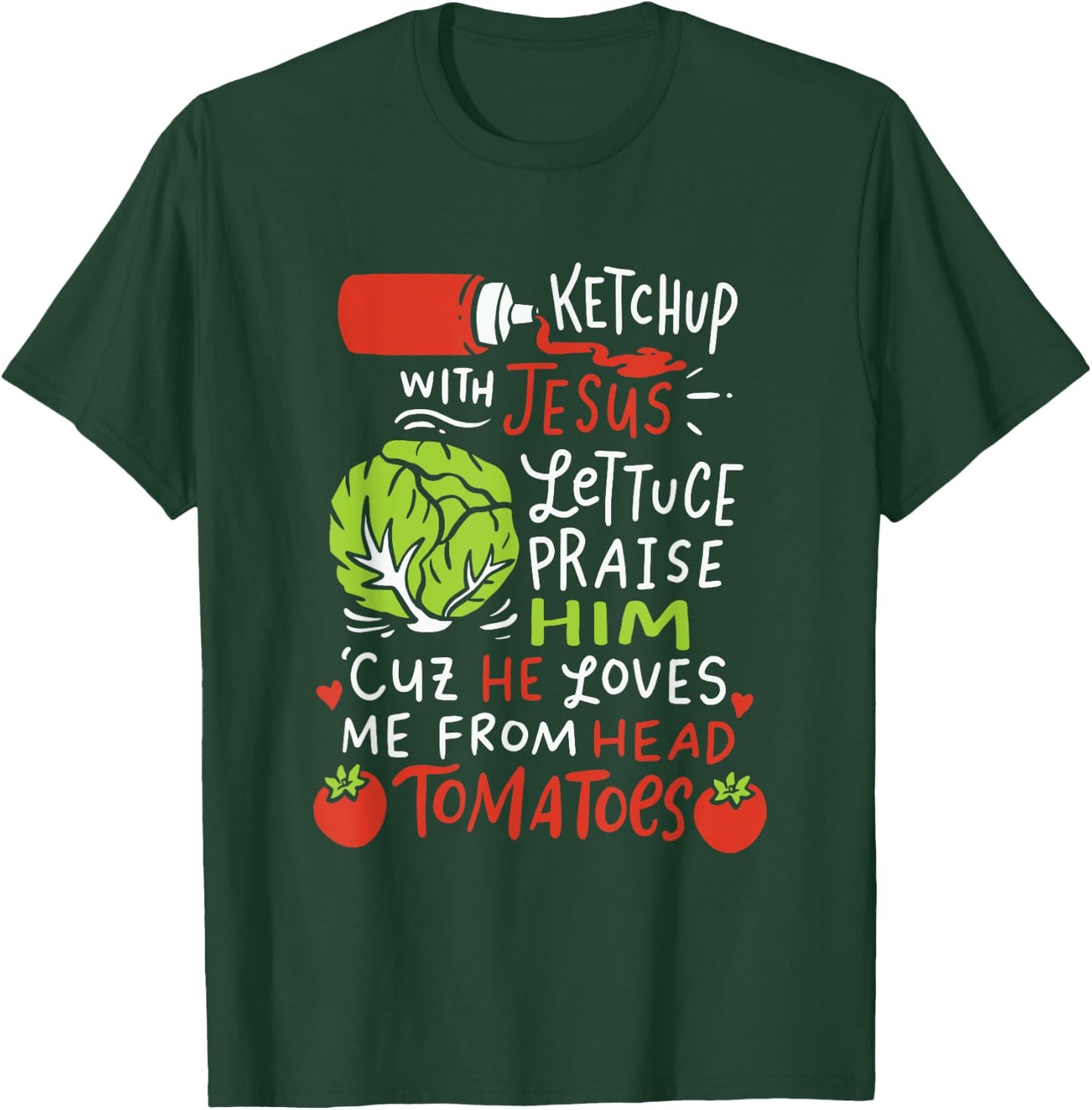 Ketchup With Jesus I Vegan Jesus Christ Christian Veggie Pun T-Shirt - T-Shirt | Forest