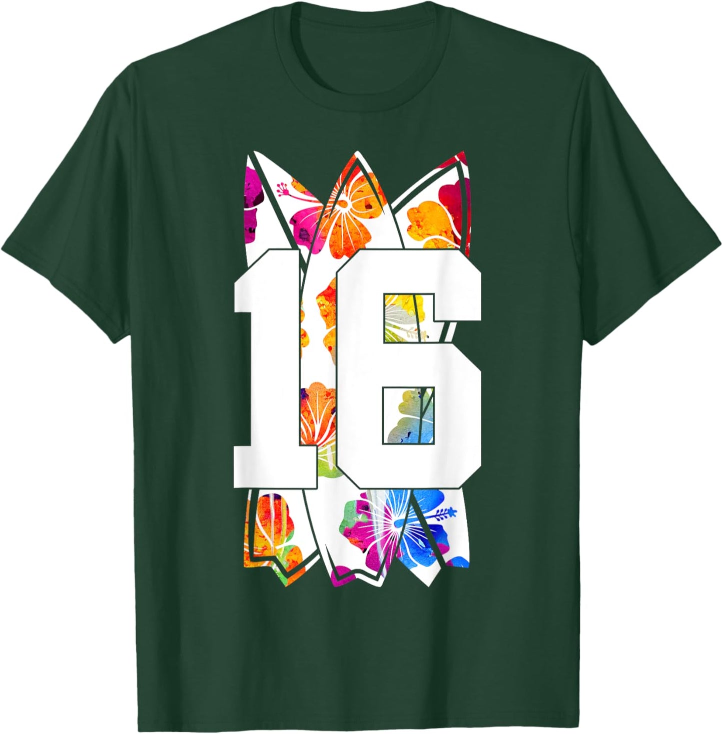 Surfer Surfboard Number 16 Surfing 16th Birthday T-Shirt - T-Shirt | Forest