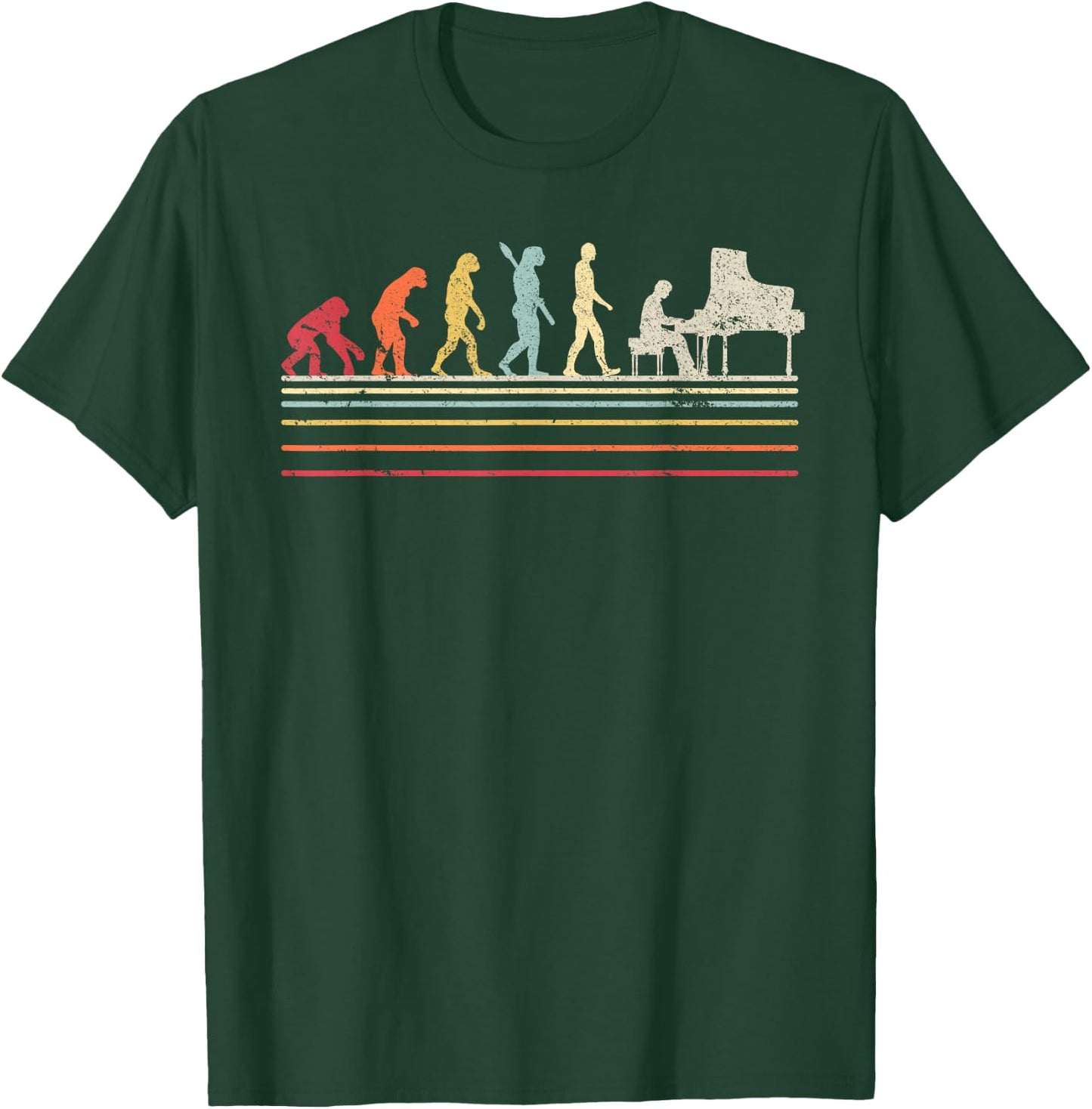 Funny Piano T Shirt. Retro Vintage Evolution Of Man Shirt T-Shirt - T-Shirt | Forest