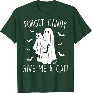 Funny Halloween Cat Ghost Forget Candy Give Me Cat Halloween Women Kids T-Shirt - T-Shirt | Forest