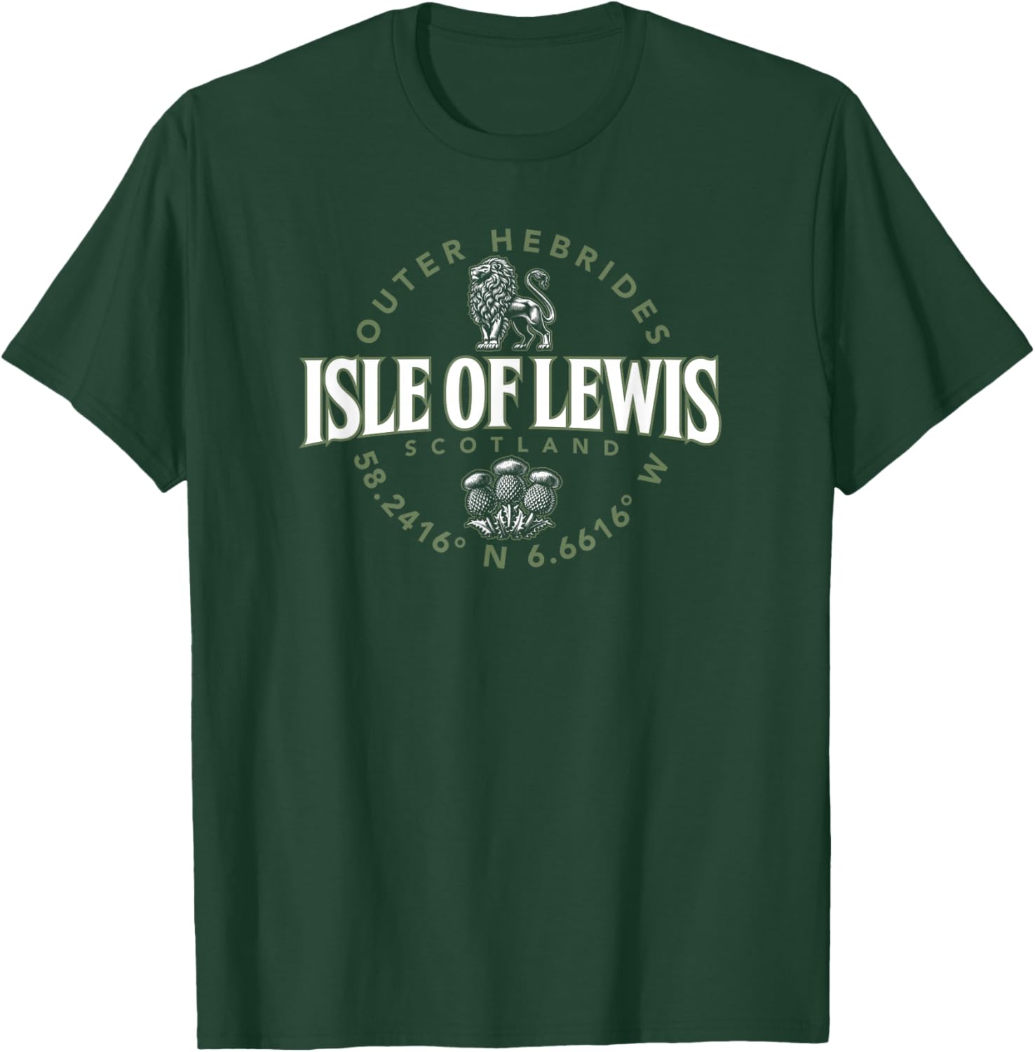 Isle of Lewis Scotland Outer Hebrides Coordinates Label 2C T-Shirt - T-Shirt | Forest