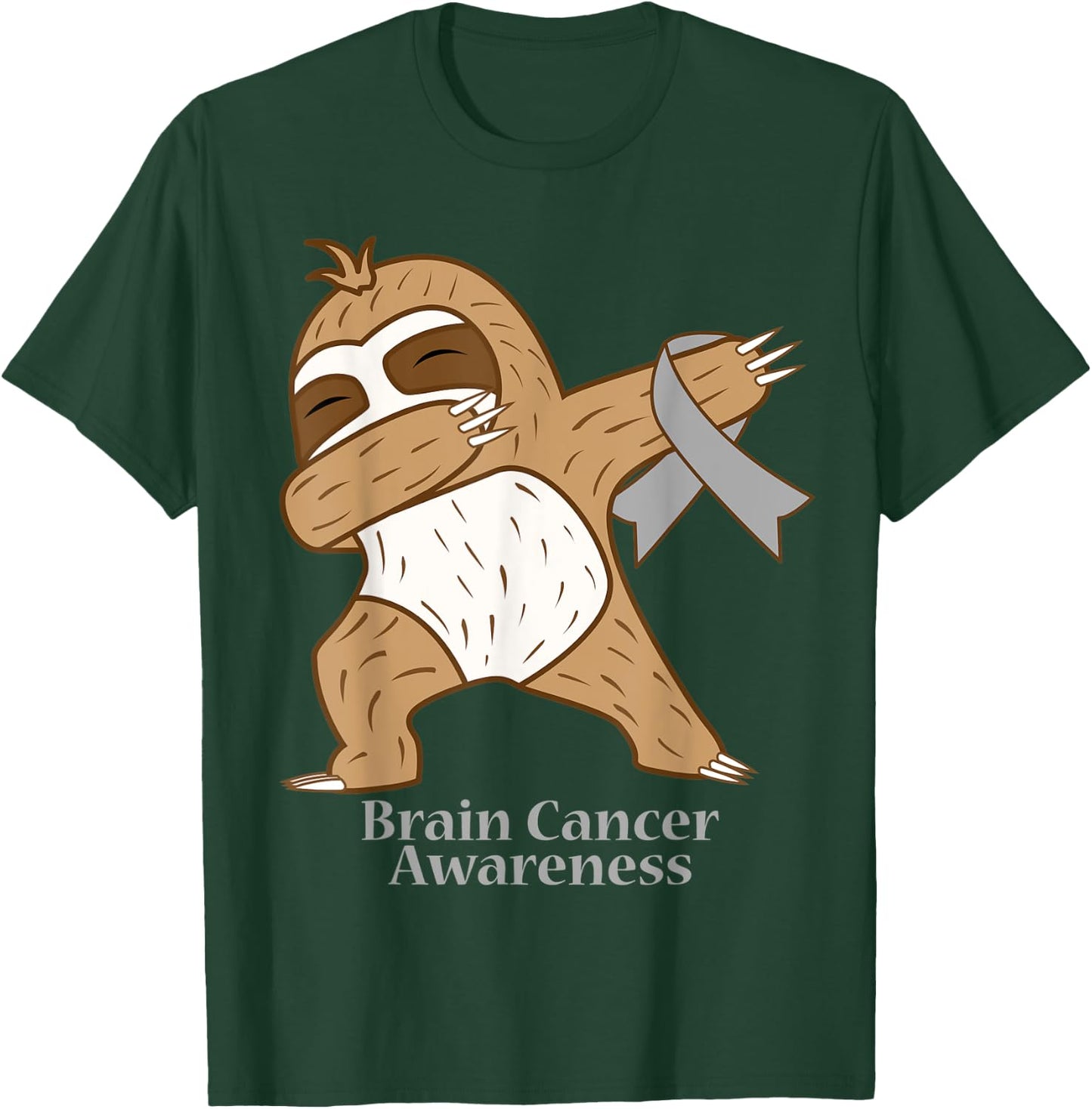 Brain Cancer Awareness Ribbon Dabbing Sloth Warrior Gift T-Shirt - T-Shirt | Forest