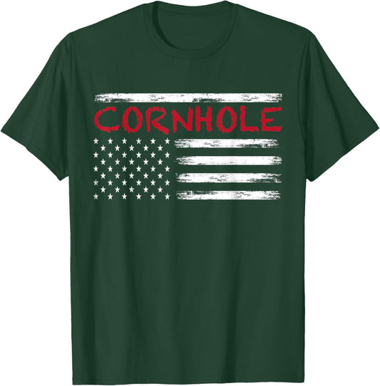 Cornhole USA American Flag United States T-Shirt - T-Shirt | Forest