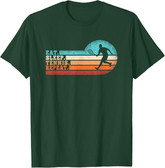 Eat Sleep Tennis Repeat Retro Tennis Lover Men Boys Kids T-Shirt - T-Shirt | Forest