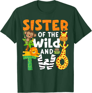 Sister Of The Wild and Two 2 Zoo Theme Party Safari Jungle T-Shirt - T-Shirt | Forest