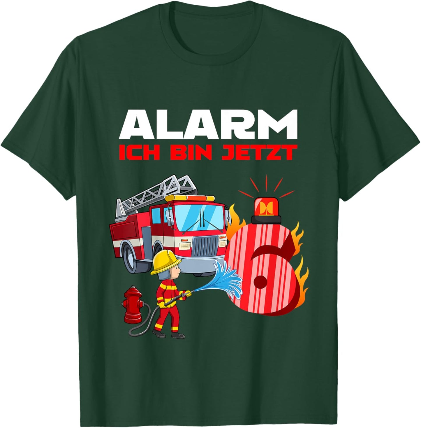 Kinder 6 Geburtstag Feuerwehr - 6 Jahre Junge T-Shirt - T-Shirt | Forest