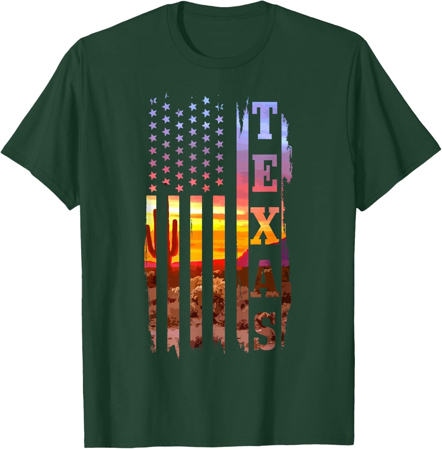 Texas American Flag Pride Landscape Cactus T-Shirt - T-Shirt | Forest