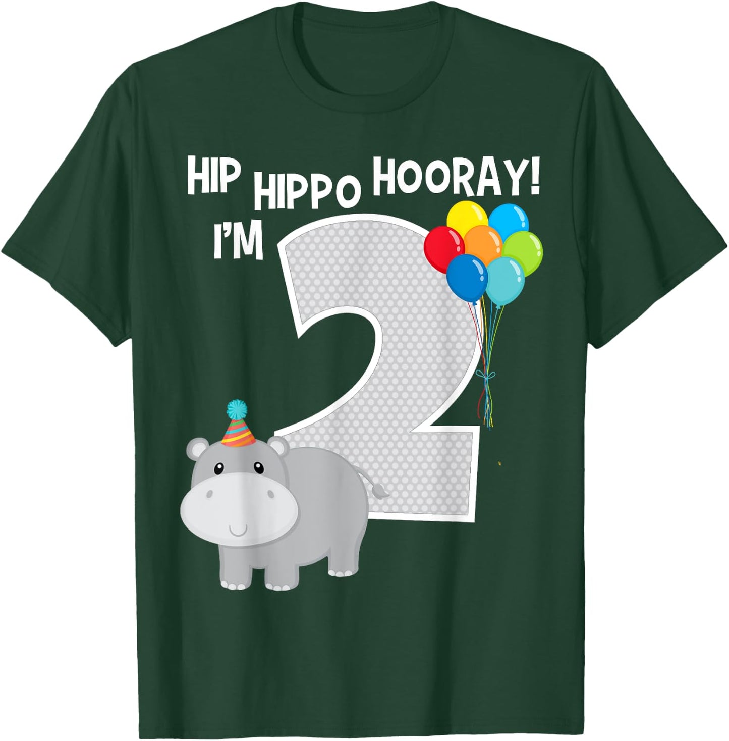 Hip Hippo Hooray I'm 2 Zoo Theme 2nd Birthday Party Kids T-Shirt - T-Shirt | Forest