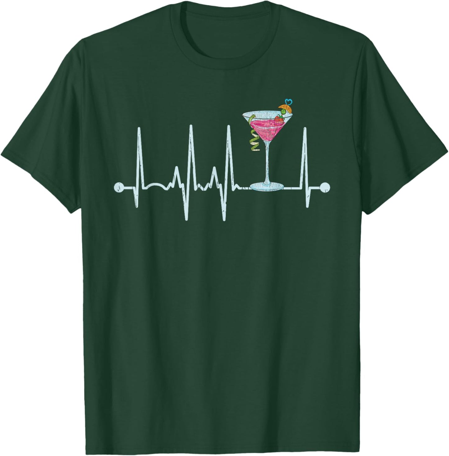 Funny Cocktail Glass Heartbeat - Cocktail Glass Happy Hour T-Shirt - T-Shirt | Forest