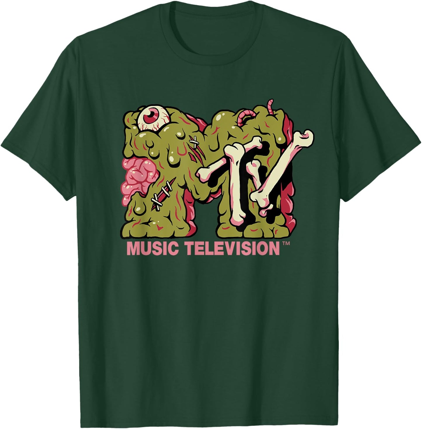 Mademark x MTV - MTV Logo Zombie Slime Brain Goo Undead Melted MTV T-Shirt - T-Shirt | Forest